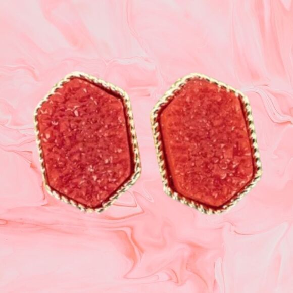 Red Druzy Post Earring - Picture 1 of 2